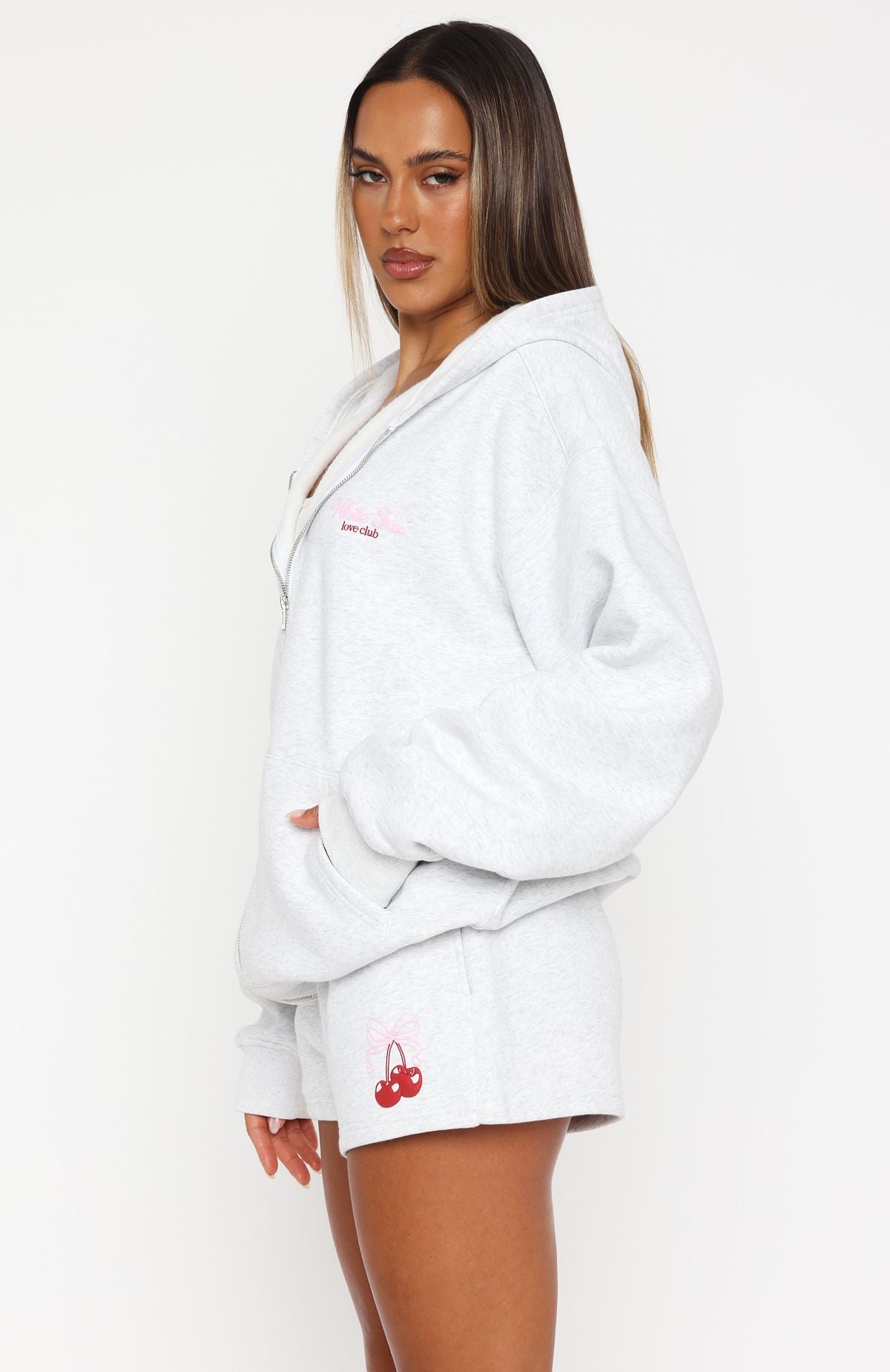 Fell So Hard Zip Front Hoodie Grey Marle - Image 3