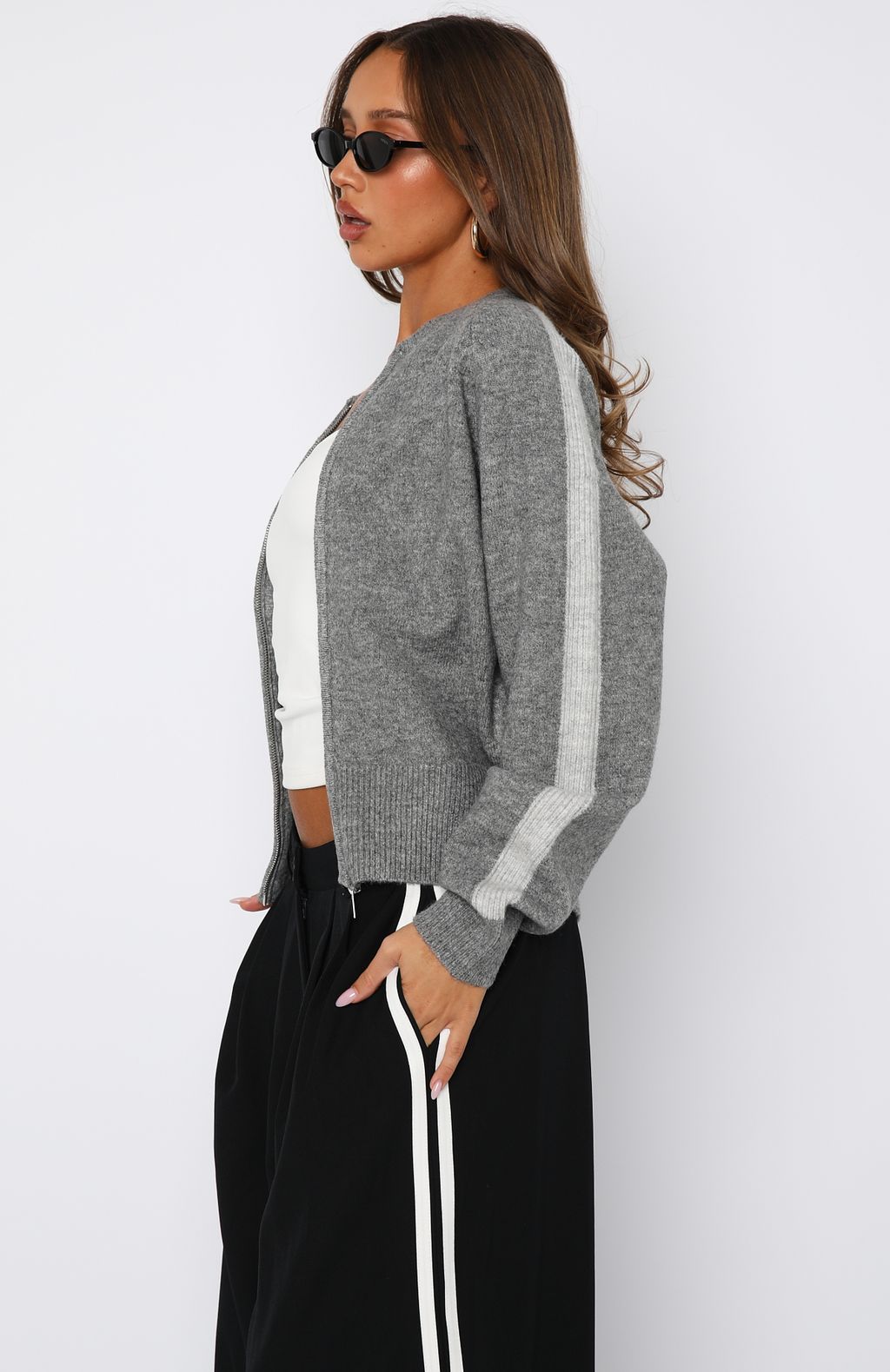 Stripe Me Down Knit Jacket Charcoal/Grey - Image 3
