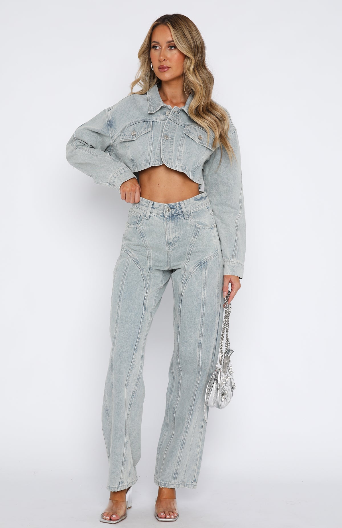 Did You Miss Me Mid Rise Straight Leg Denim Jeans Light Blue Acid Wash - Image 2