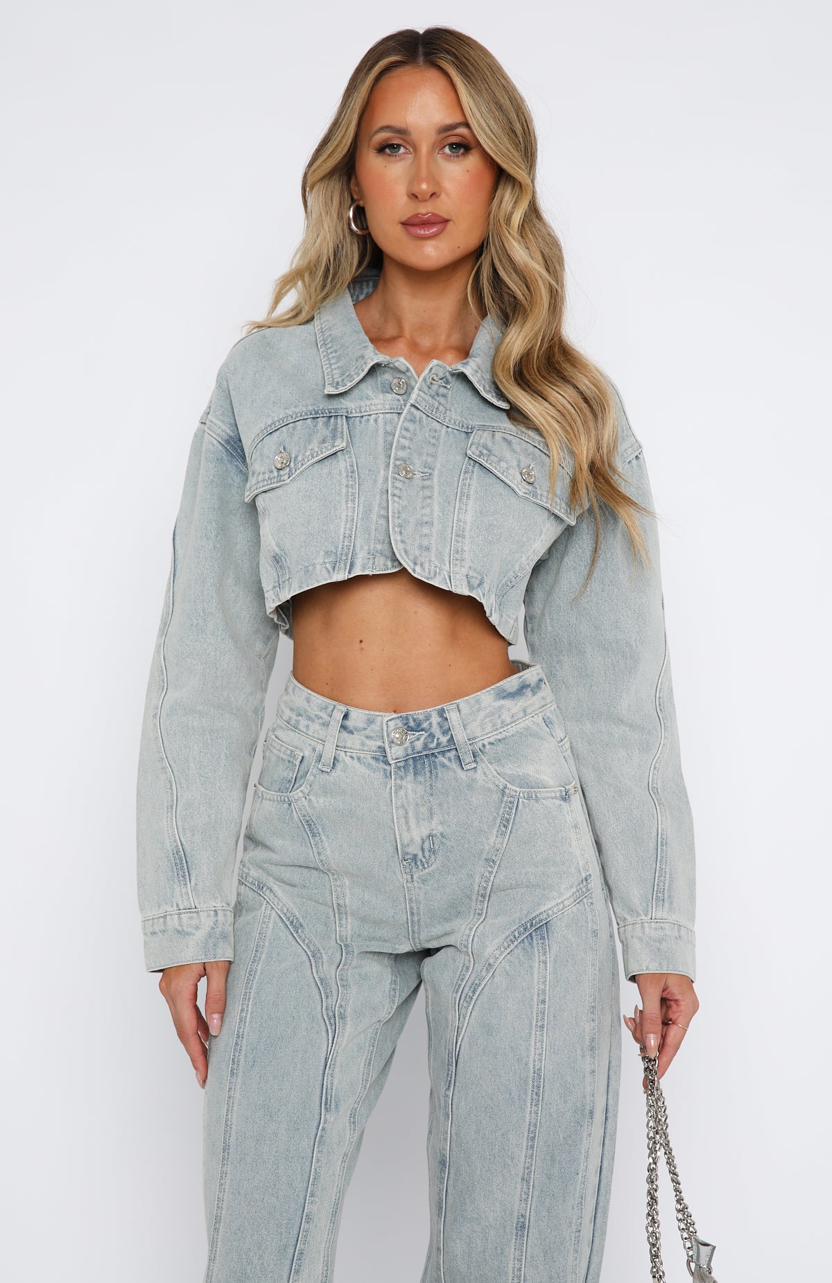 Love You Again Denim Jacket Light Blue Acid Wash - Image 2