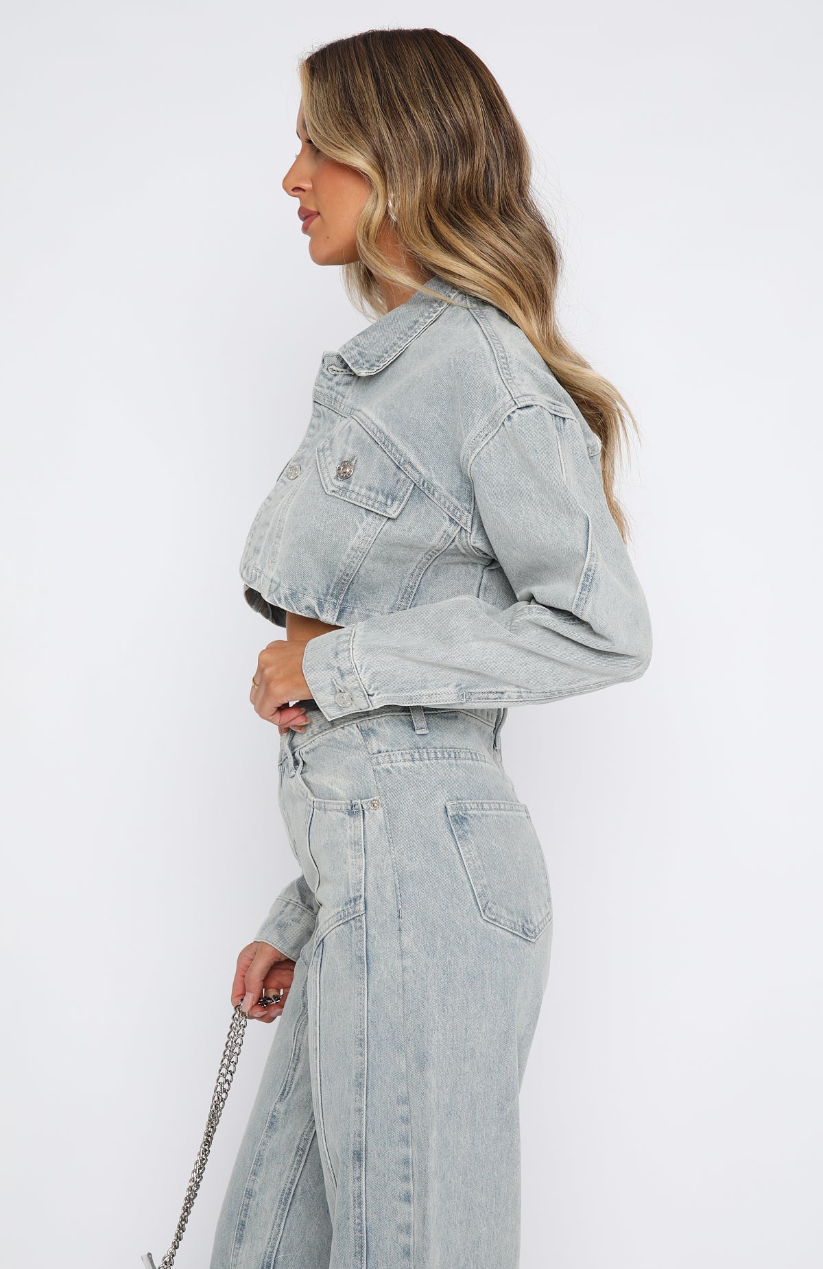 Love You Again Denim Jacket Light Blue Acid Wash - Image 3