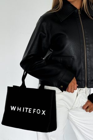 White Fox Mini Tote Bag Black