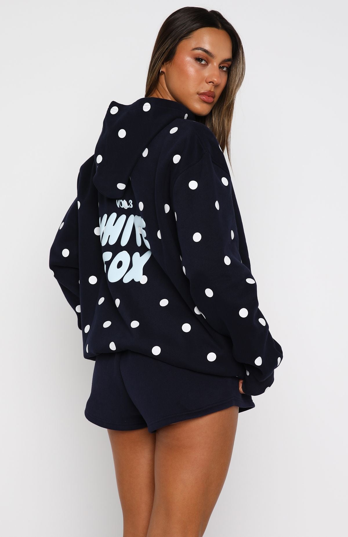 Offstage Printed Oversized Hoodie Navy Polka Dot - Image 4