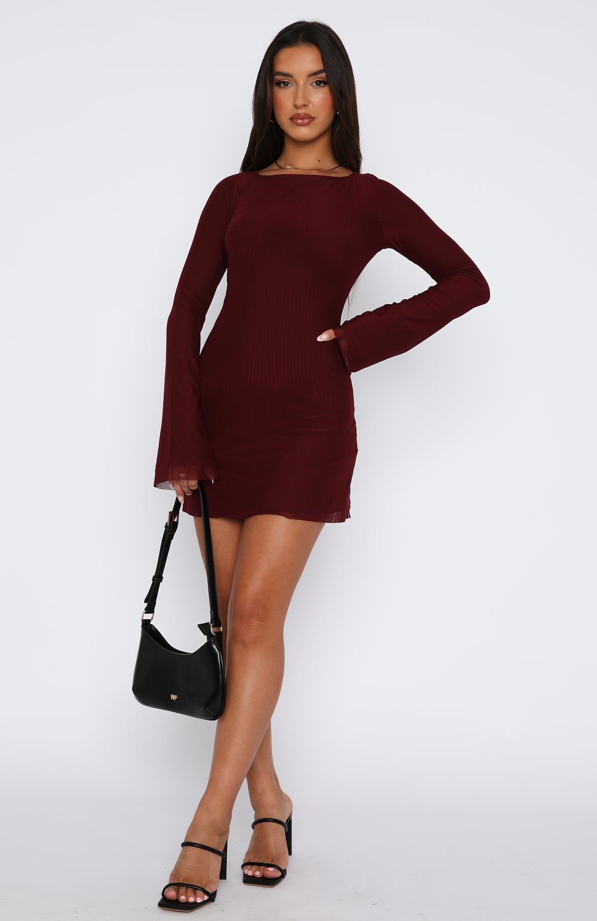 Excuse Me Miss Long Sleeve Mini Dress Wine - Image 5