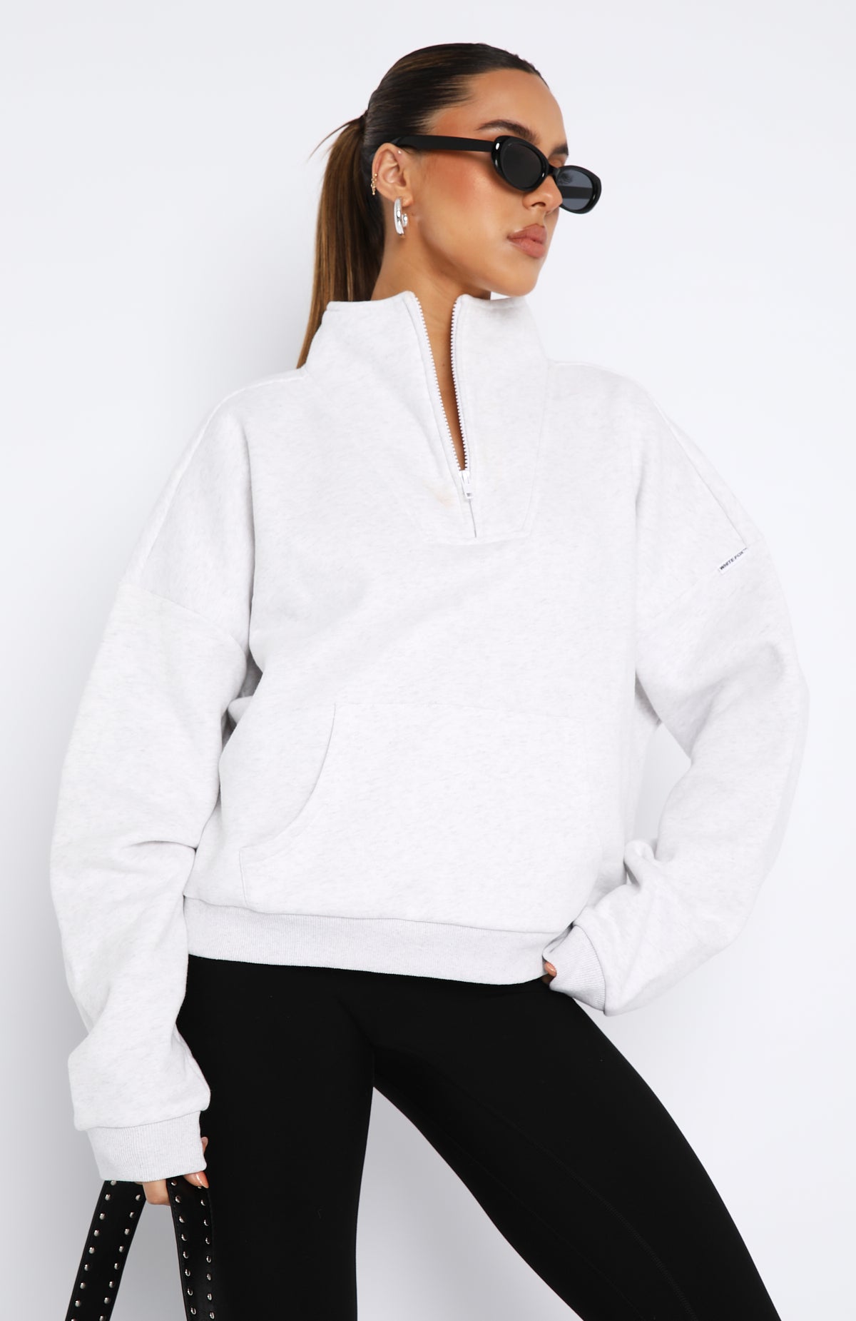 Doing It For You Zip Front Sweater Grey Marle - Image 2