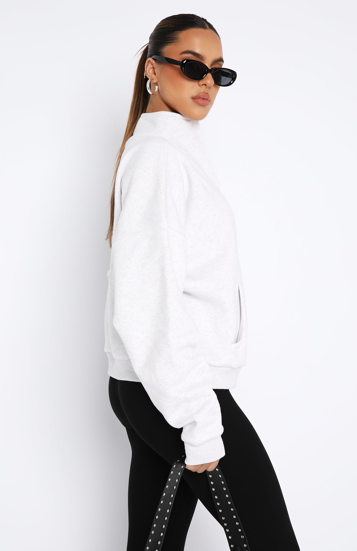 Doing It For You Zip Front Sweater Grey Marle - Image 3
