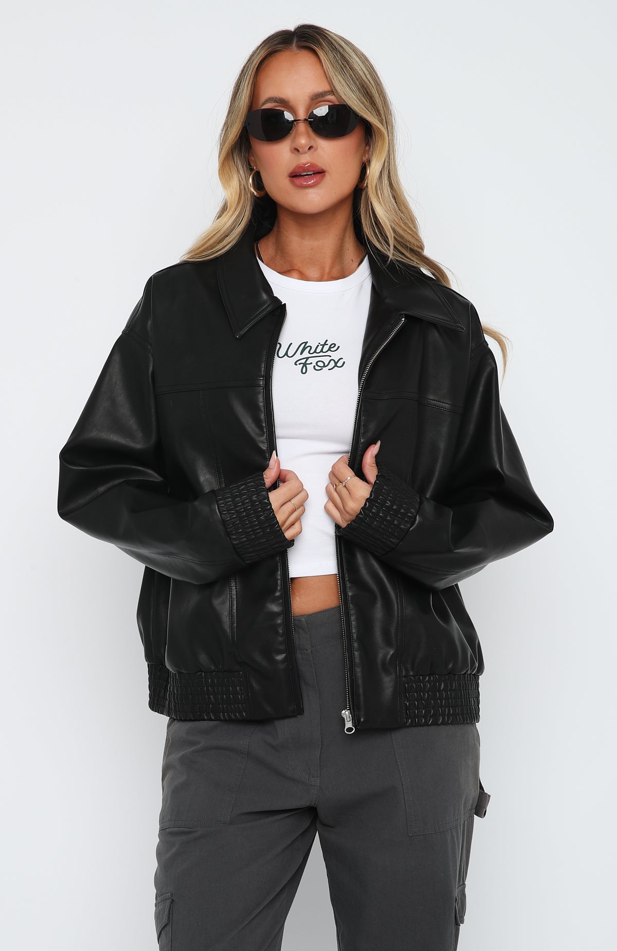 Make Things Right PU Bomber Jacket Black - Image 5