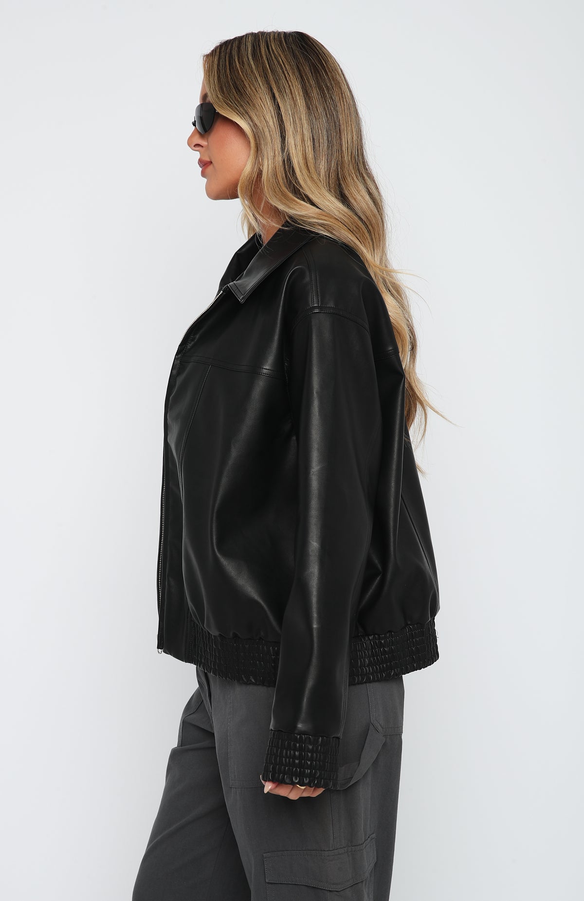 Make Things Right PU Bomber Jacket Black - Image 3