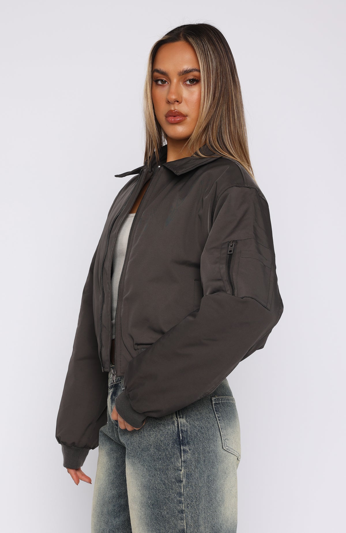Something Forgotten Bomber Jacket Slate - Image 4