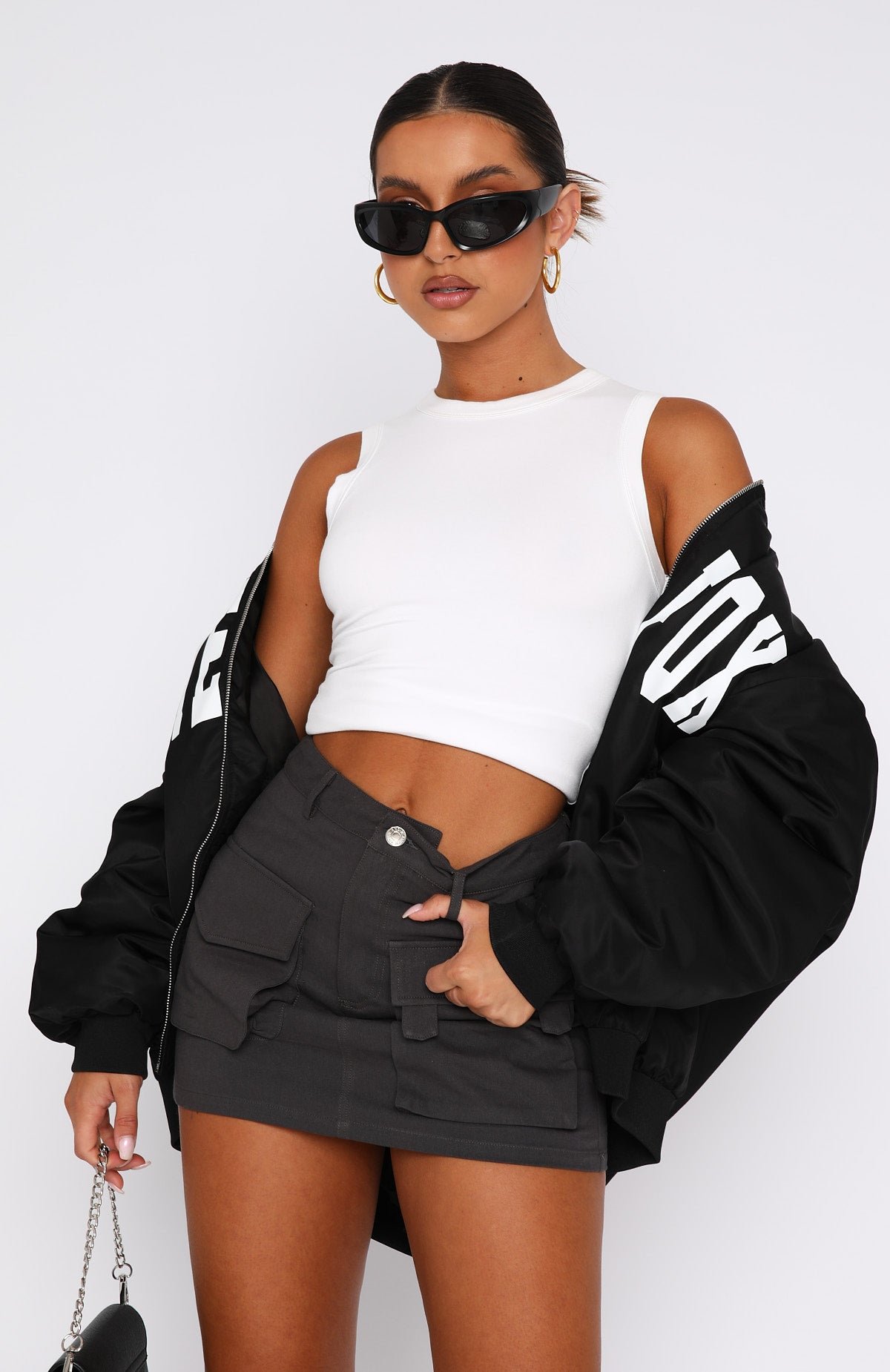 Weekend Travels Cargo Mini Skirt Charcoal - Image 2