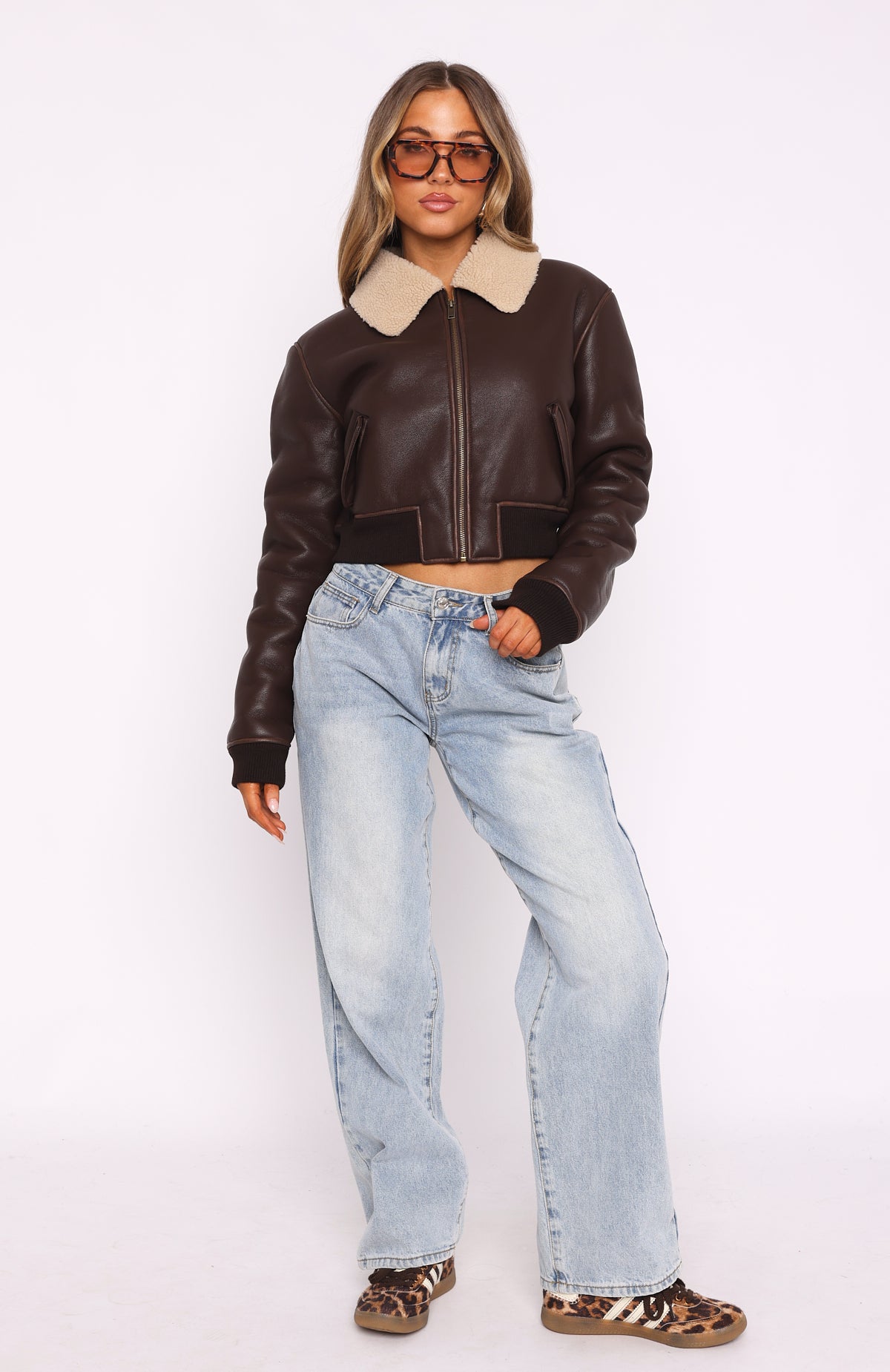 For The People PU Bomber Jacket Chocolate - Image 5