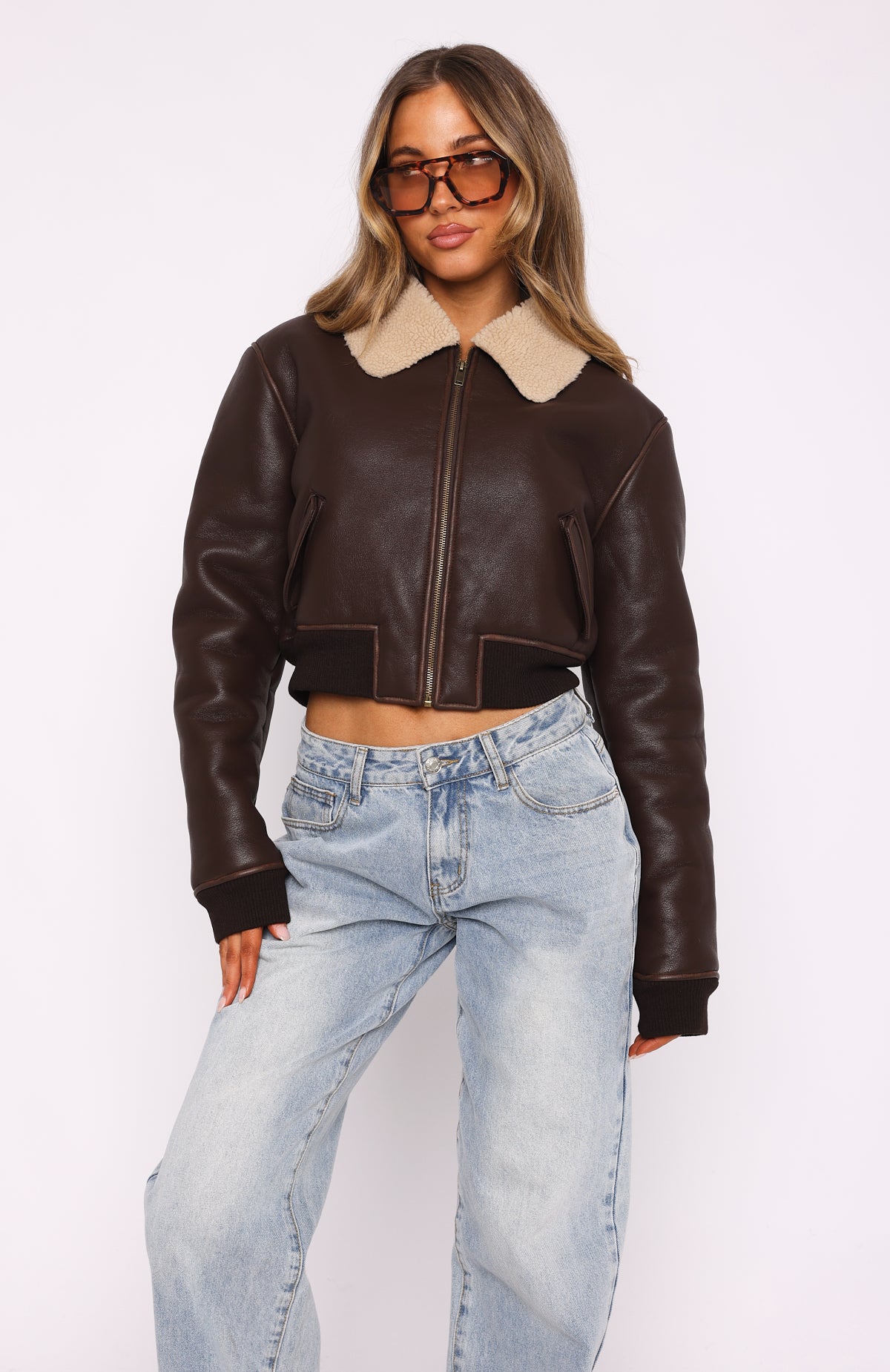 For The People PU Bomber Jacket Chocolate - Image 2