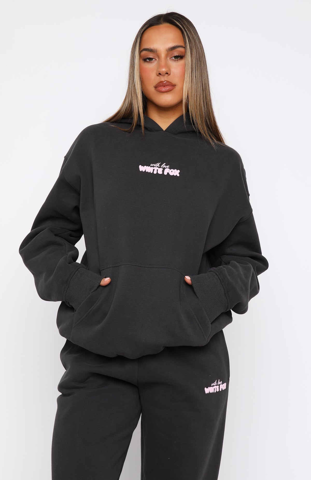 With Love In The Moment Oversized Hoodie Charcoal - Image 2