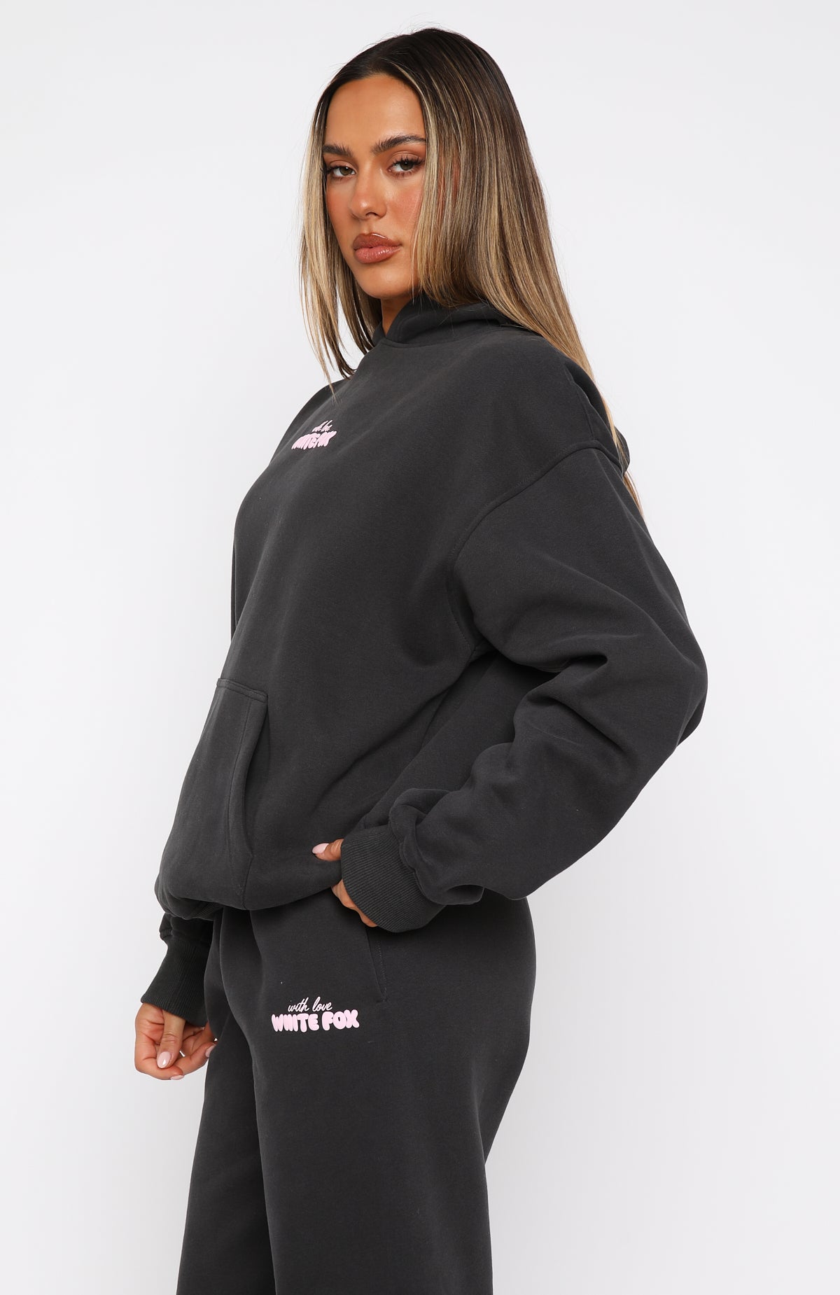 With Love In The Moment Oversized Hoodie Charcoal - Image 3