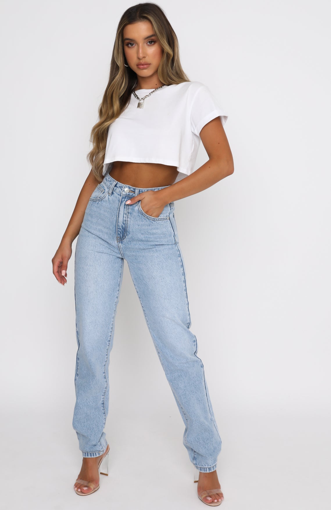 Who's That Girl Straight Leg Denim Jeans Washed Blue - Image 6