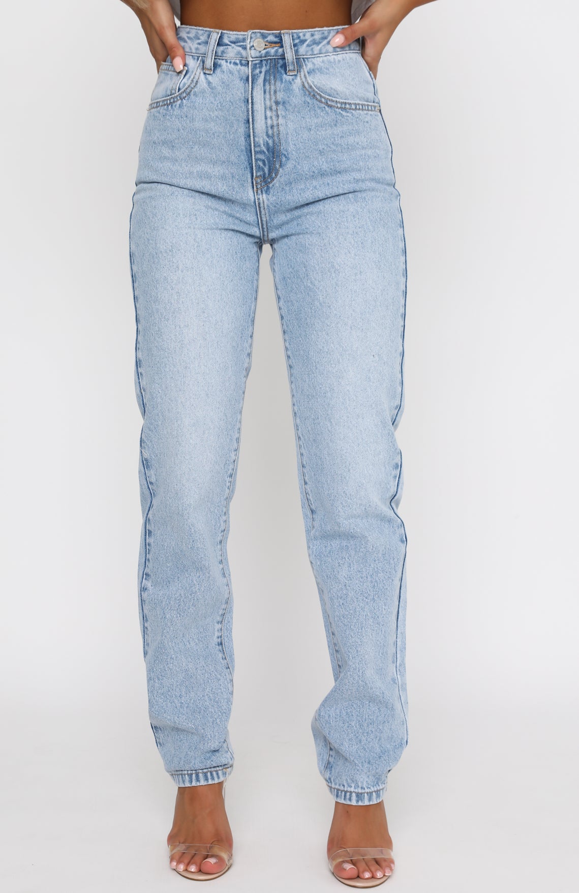 Who's That Girl Straight Leg Denim Jeans Washed Blue - Image 7