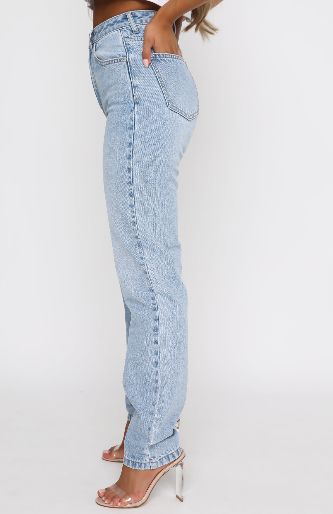 Who's That Girl Straight Leg Denim Jeans Washed Blue - Image 8