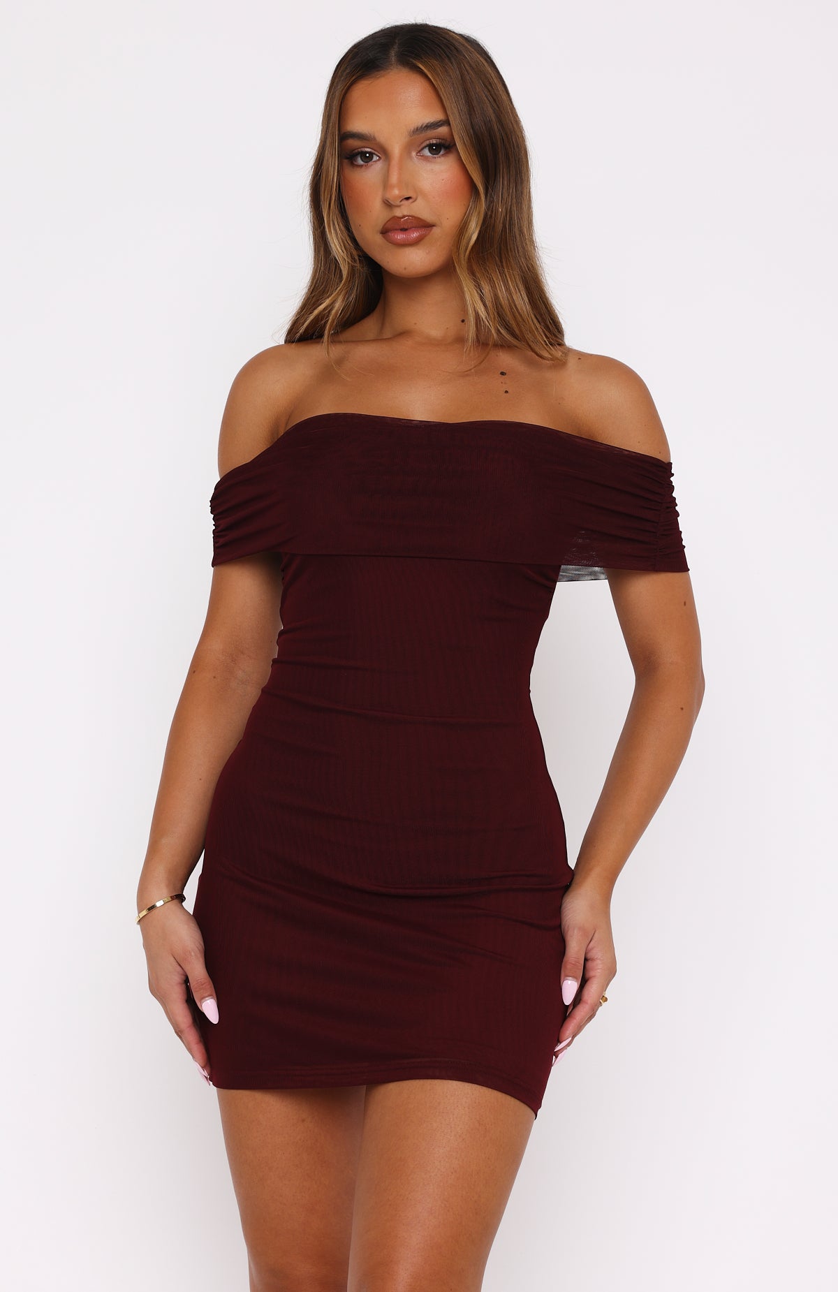 Got The Talent Off Shoulder Mini Dress Burgundy - Image 2