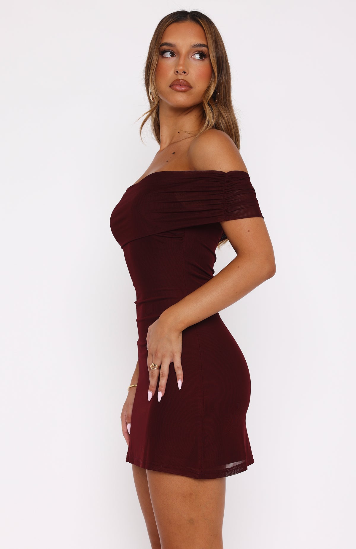 Got The Talent Off Shoulder Mini Dress Burgundy - Image 3