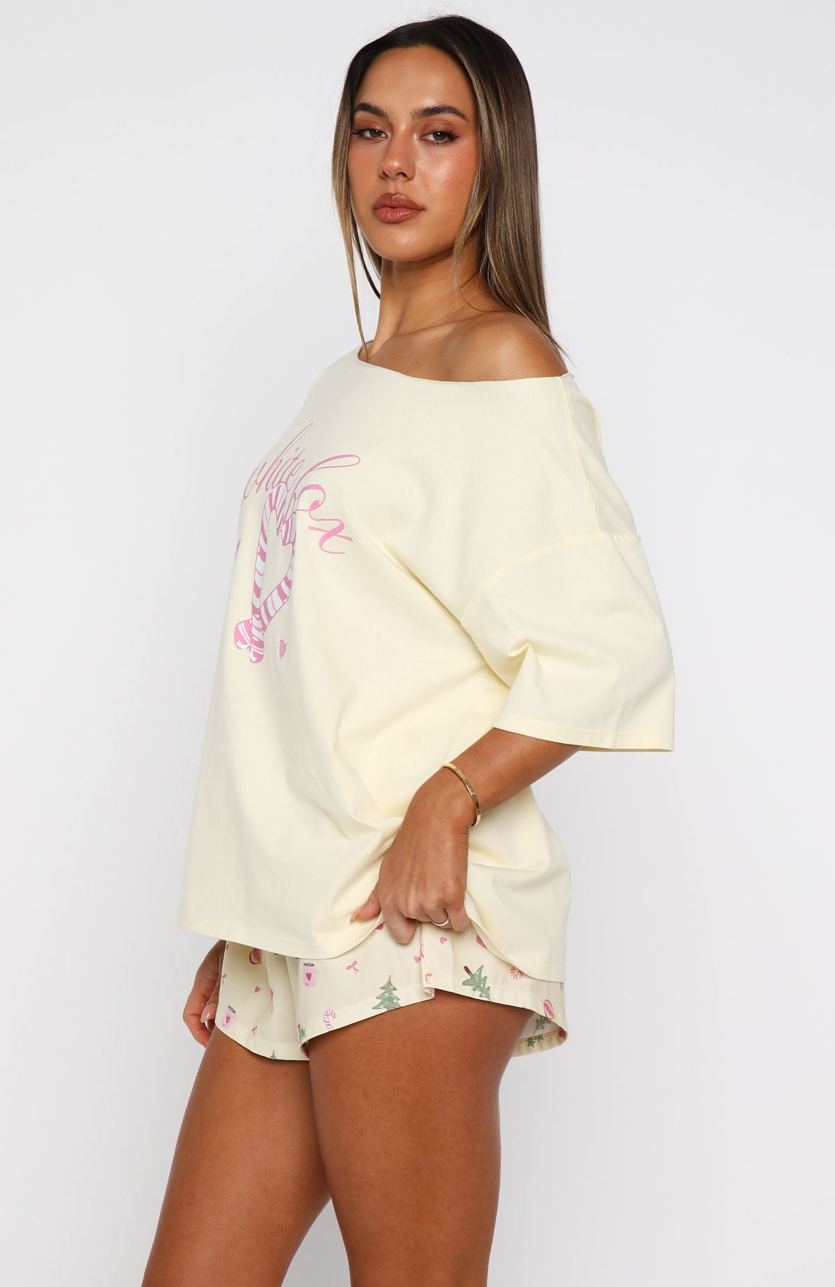 Sweetheart Pyjama Off Shoulder Tee Lemon - Image 4