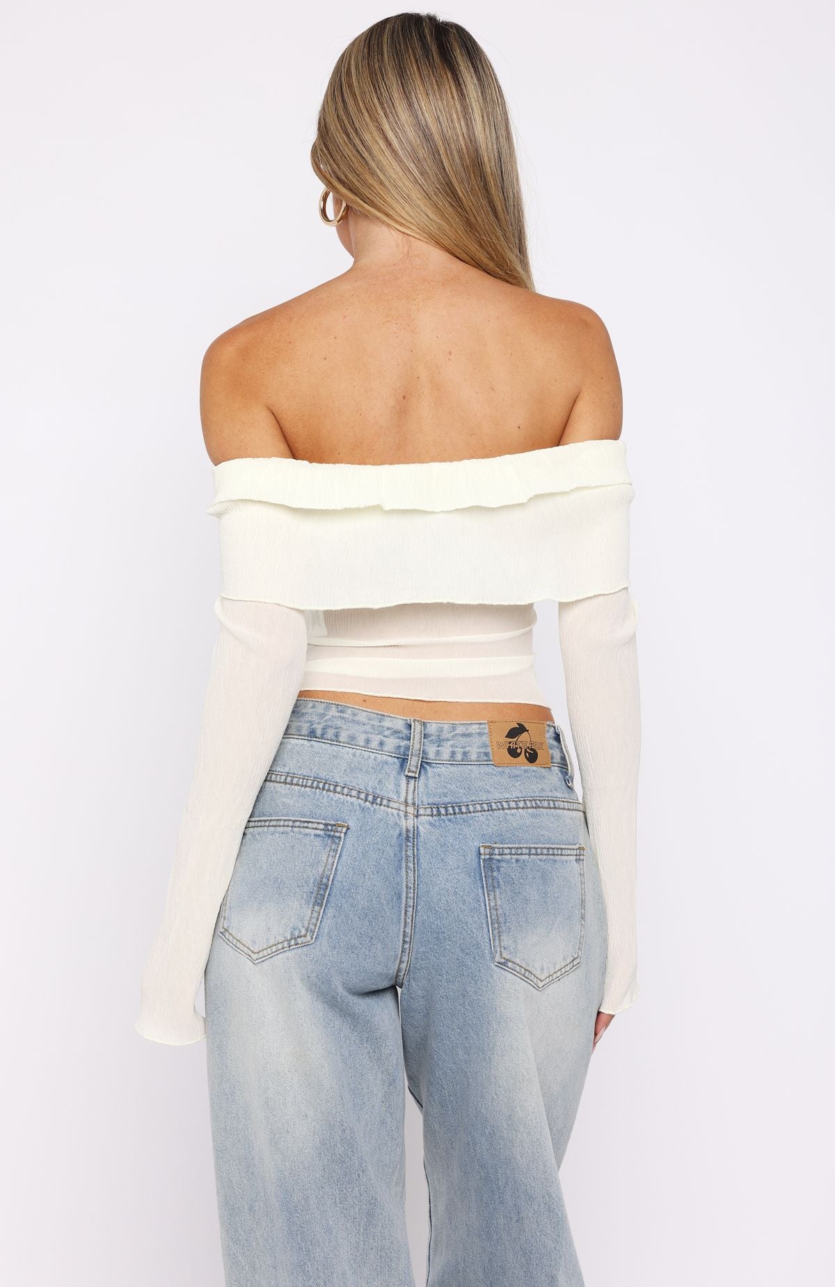 Mood Forever Long Sleeve Off Shoulder Top Cream - Image 4