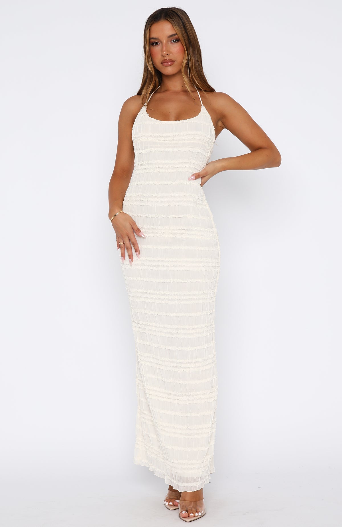 Never Say Goodbye Halter Maxi Dress Cream - Image 2