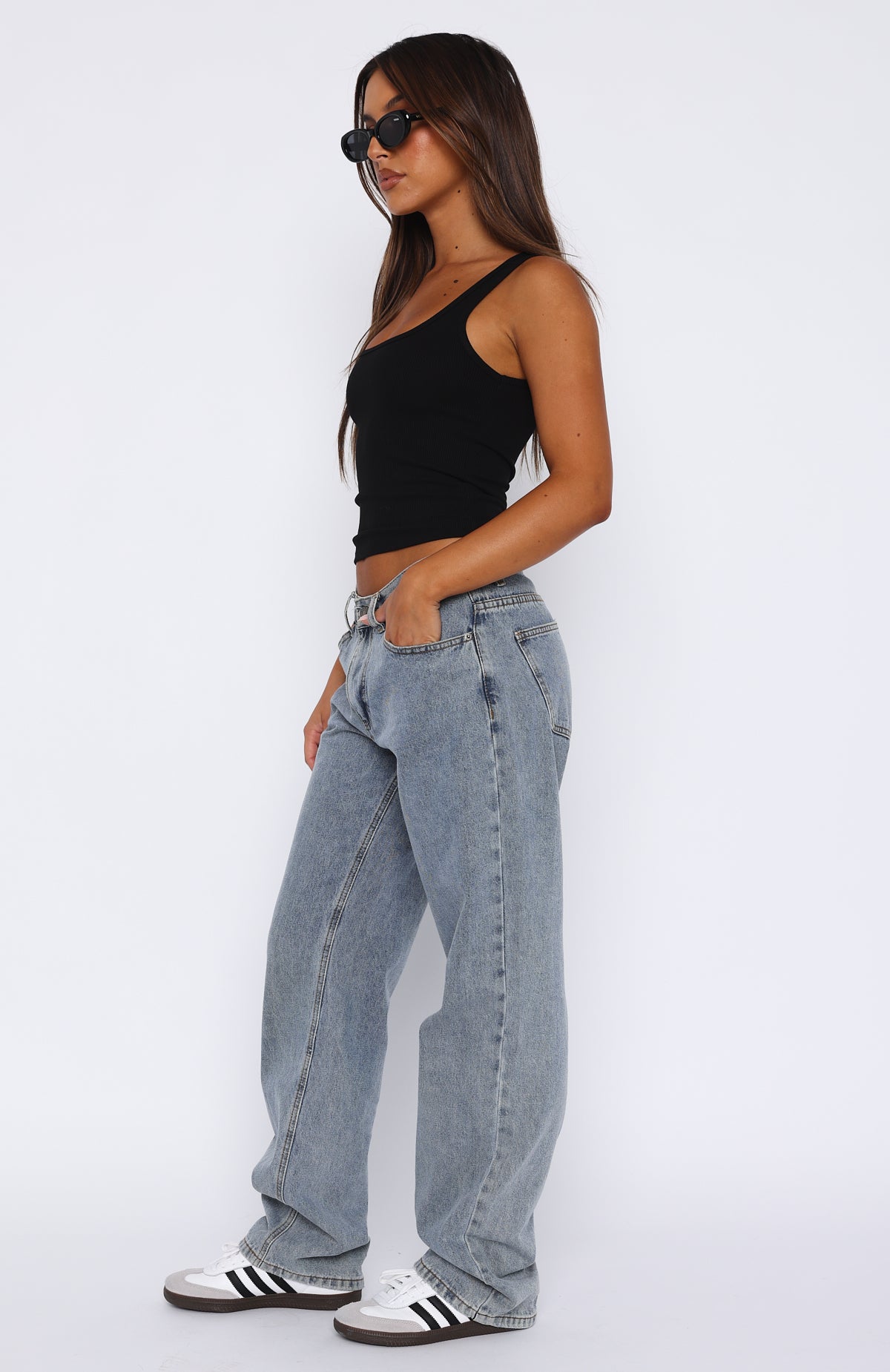 Fashion Society Mid Rise Straight Leg Jeans Blue Wash - Image 3
