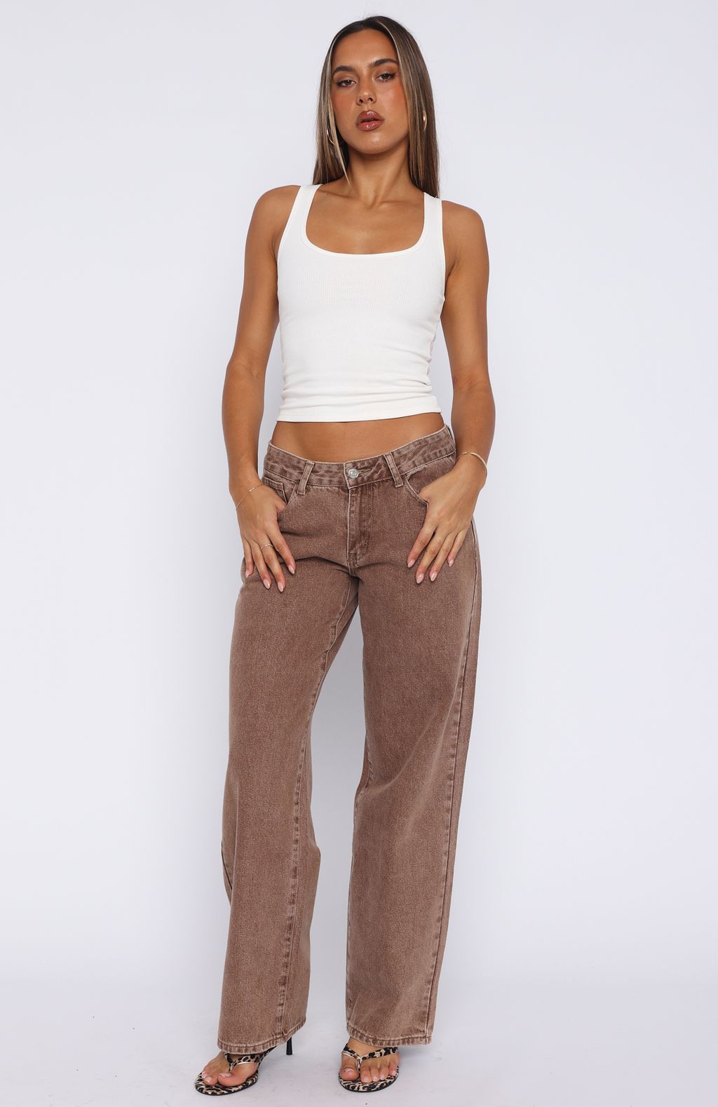 Bring The Style Low Rise Wide Leg Jeans Tan Wash - Image 2