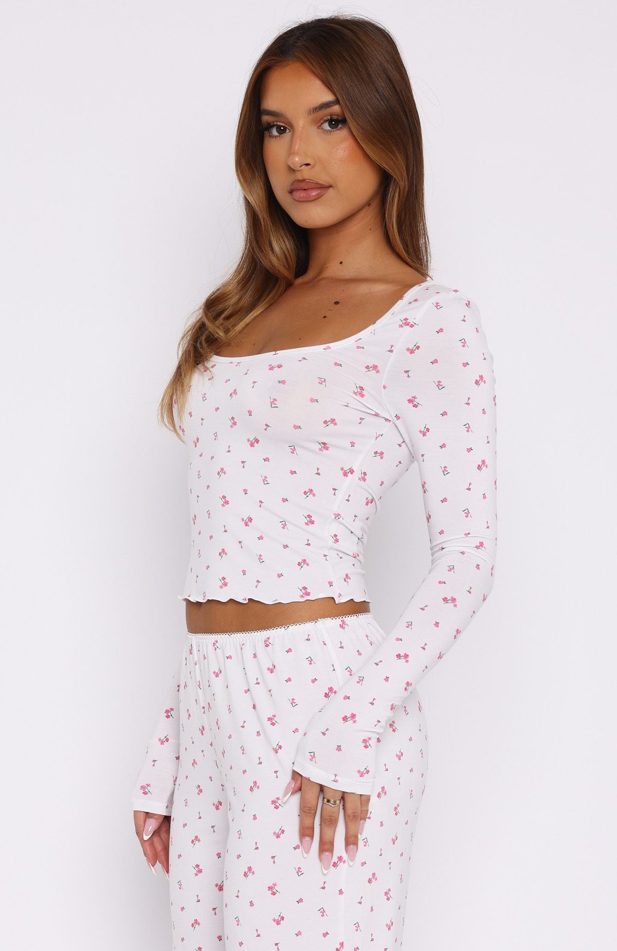 Dreamy Long Sleeve Pyjama Top Pink Blossom - Image 3