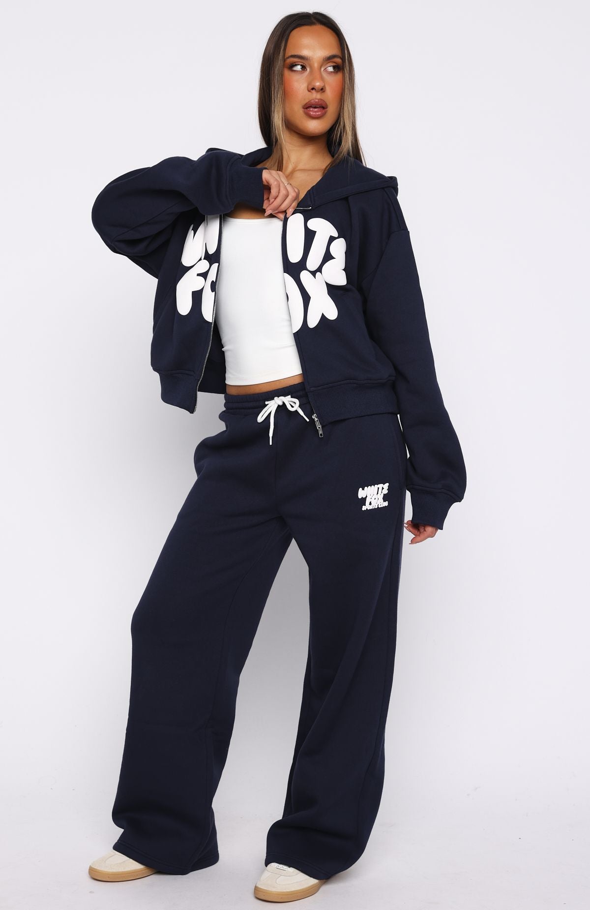 Club 14 Allie Wide Leg Sweatpants Navy - Image 3