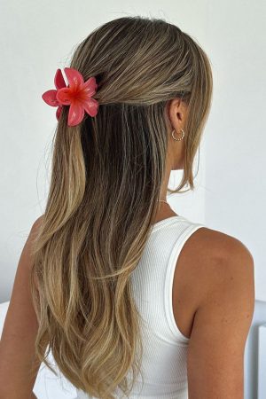 Floral Charm Hair Clip Hot Pink