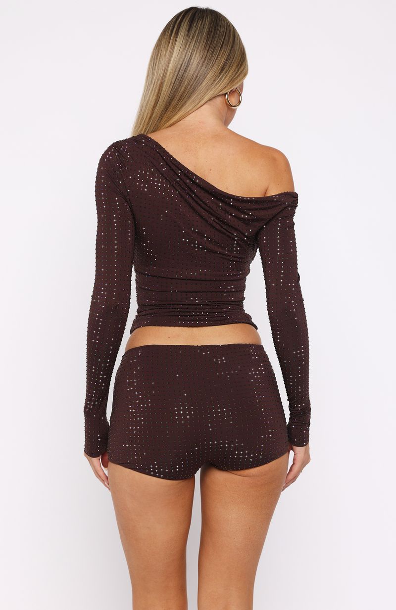 Tempted Heart Embellished Mini Shorts Chocolate - Image 5