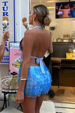 Forgiven Aura Shell Mini Skirt Blue