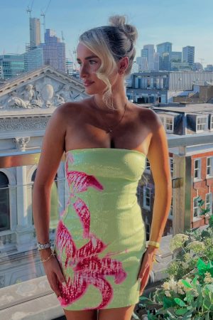 Make Up My Mind Sequin Mini Dress Lime Spritz