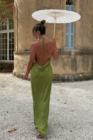 Slow Dancer Beaded Maxi Dress Green Tea