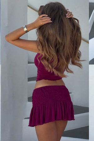 Break The Limits Shirred Mini Skirt Berry