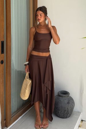 Free All Night Midi Skirt Chocolate