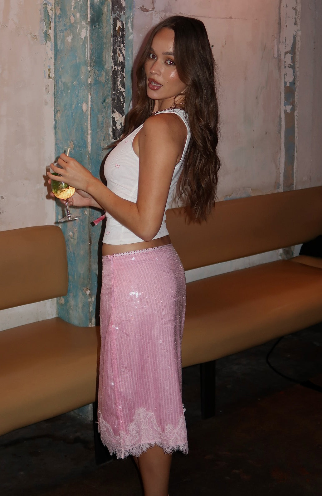 Whispered Promise Sequin Midi Skirt Candy Pink - Image 8