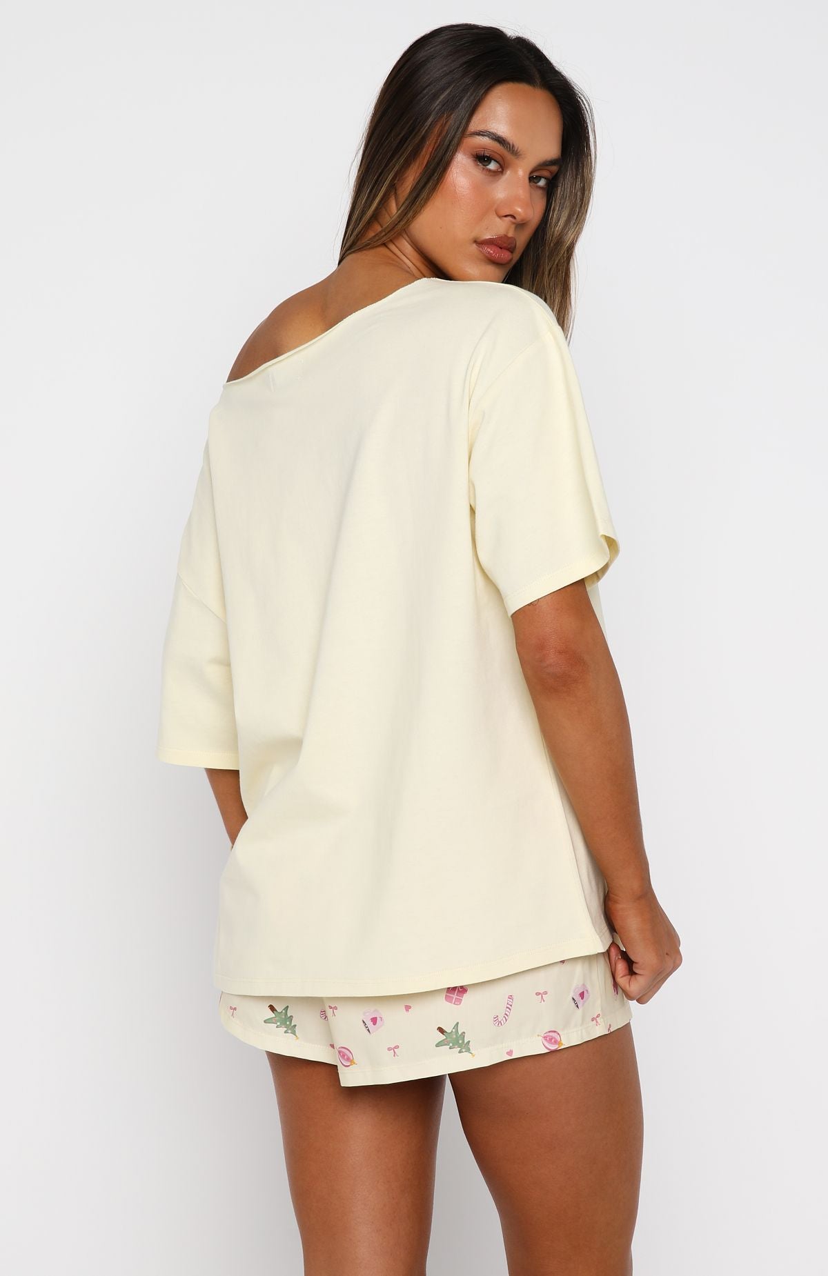 Sweetheart Pyjama Off Shoulder Tee Lemon - Image 5