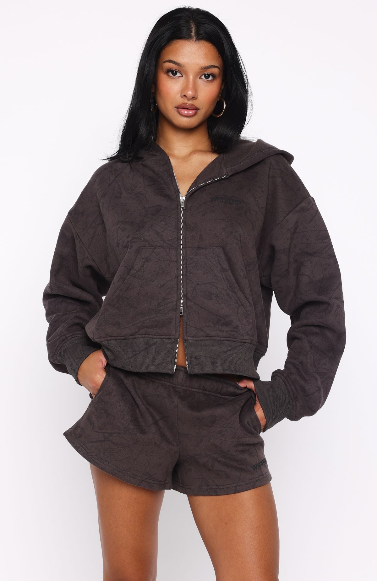 Hiding Away Boxy Zip Front Hoodie Dark Camo - Image 3