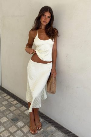 Palm Breeze Midi Skirt Cream