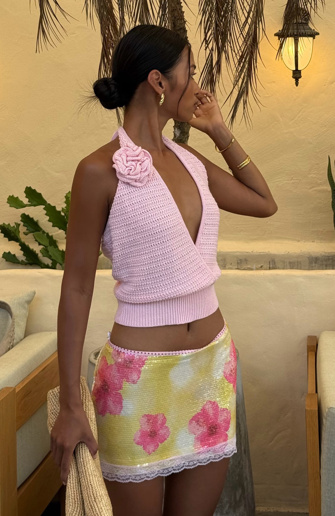 Midnight Riffs Crochet Top Baby Pink