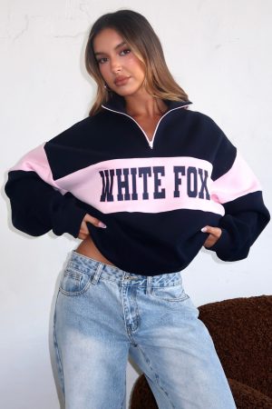 Show Yourself Zip Front Sweater Navy