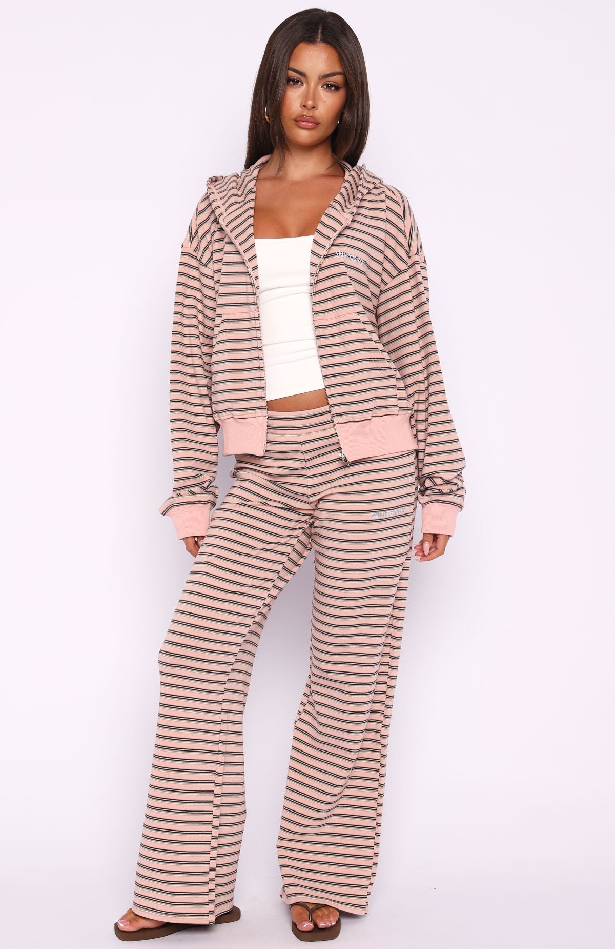 Looking Back Boxy Zip Front Hoodie Pink Stripe - Image 6
