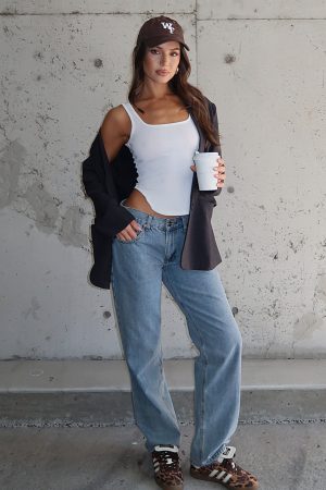 Fashion Society Mid Rise Straight Leg Jeans Blue Wash