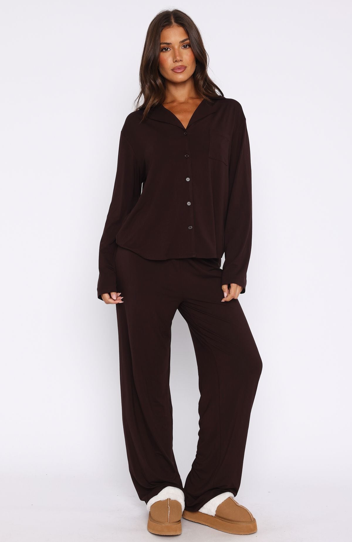 Pillow Talk Long Sleeve Pyjama Set Chocolate - Image 2
