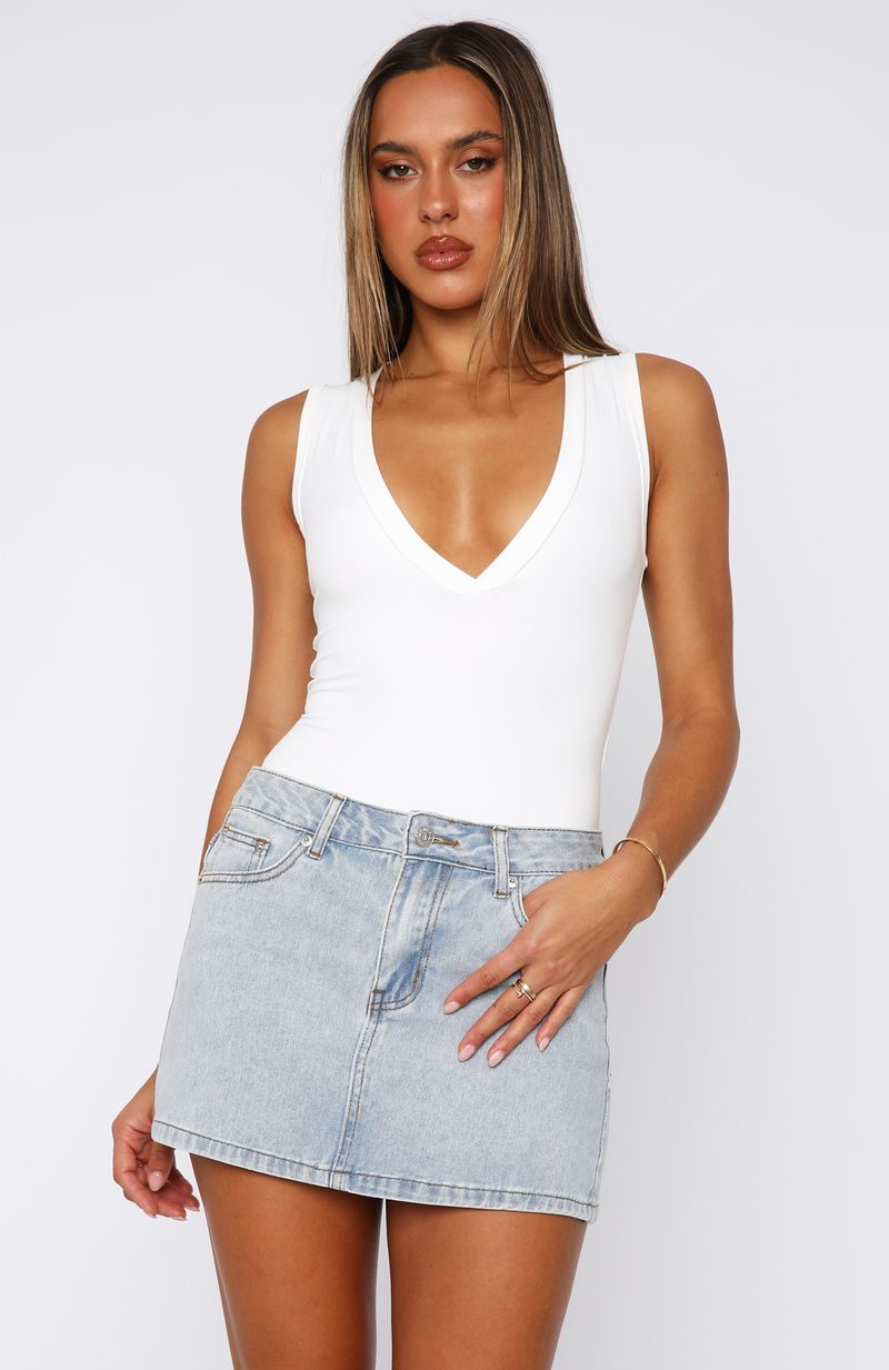 Press Reset Denim Mini Skirt Powder Blue Wash - Image 2