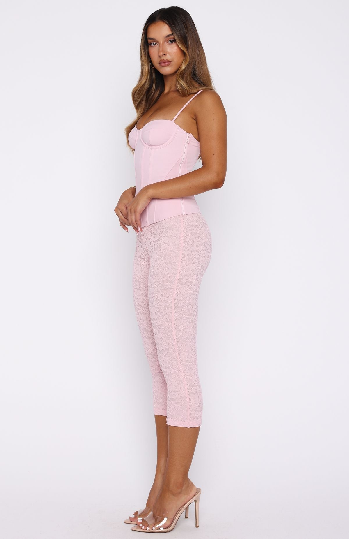 Vibe With Me Lace Capri Pants Baby Pink - Image 3