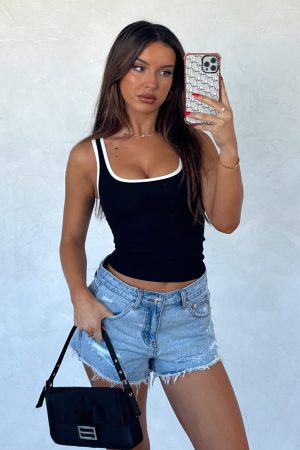 Push My Buttons Denim Shorts Mid Blue