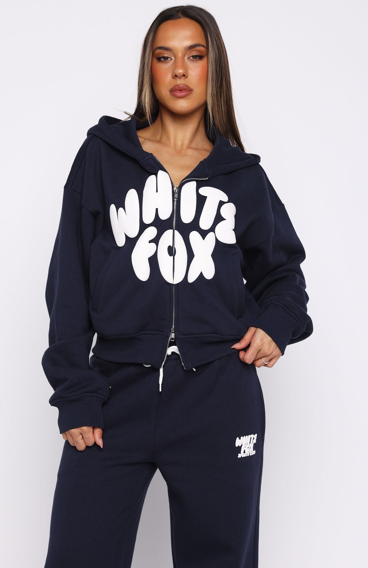 Club 14 Allie Boxy Zip Front Hoodie Navy - Image 4